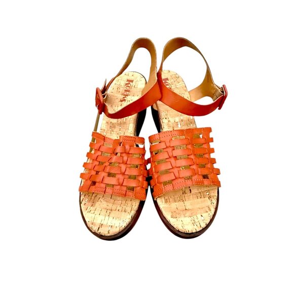 Korks Women Marley Woven Leather Platform Wedge Sandals Orange Brown 10 NWOB - Picture 7 of 8